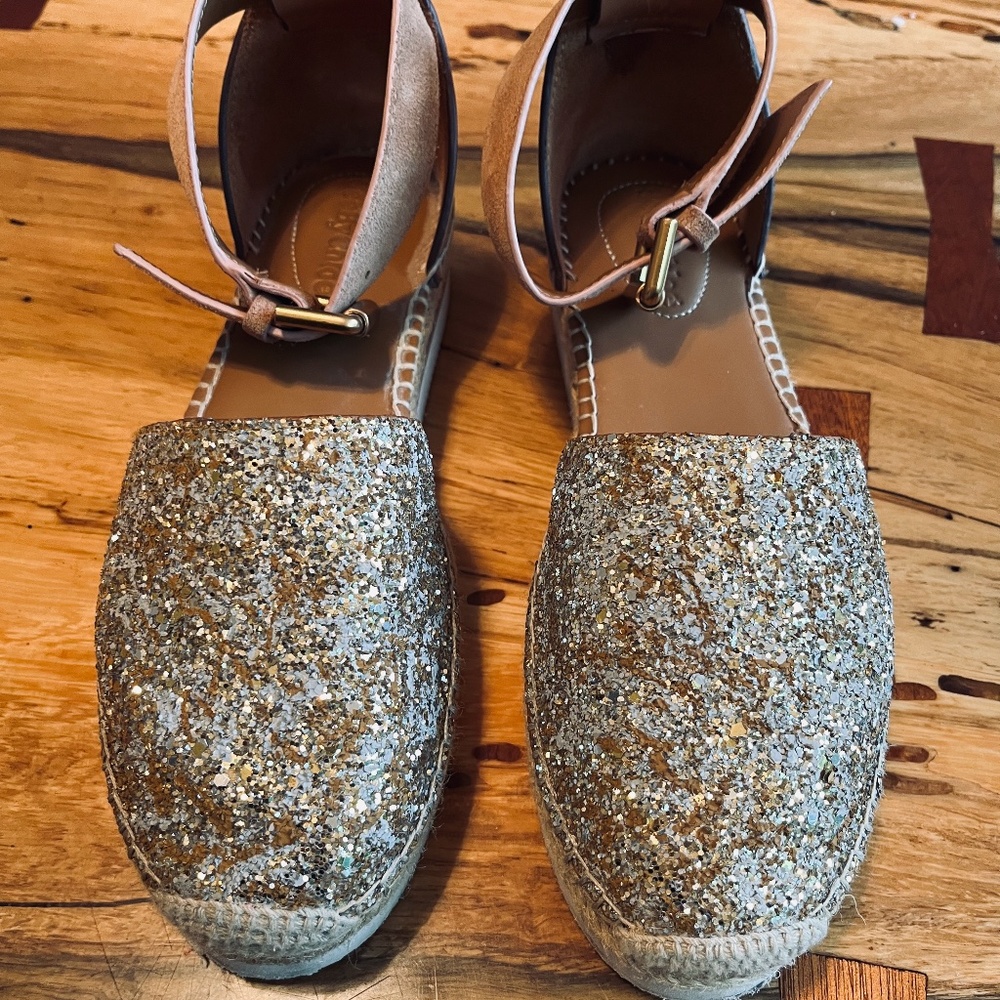 SEE BY CHLOE Women's Sparkly Espadrilles US7 Gold & Silver  Originally $200